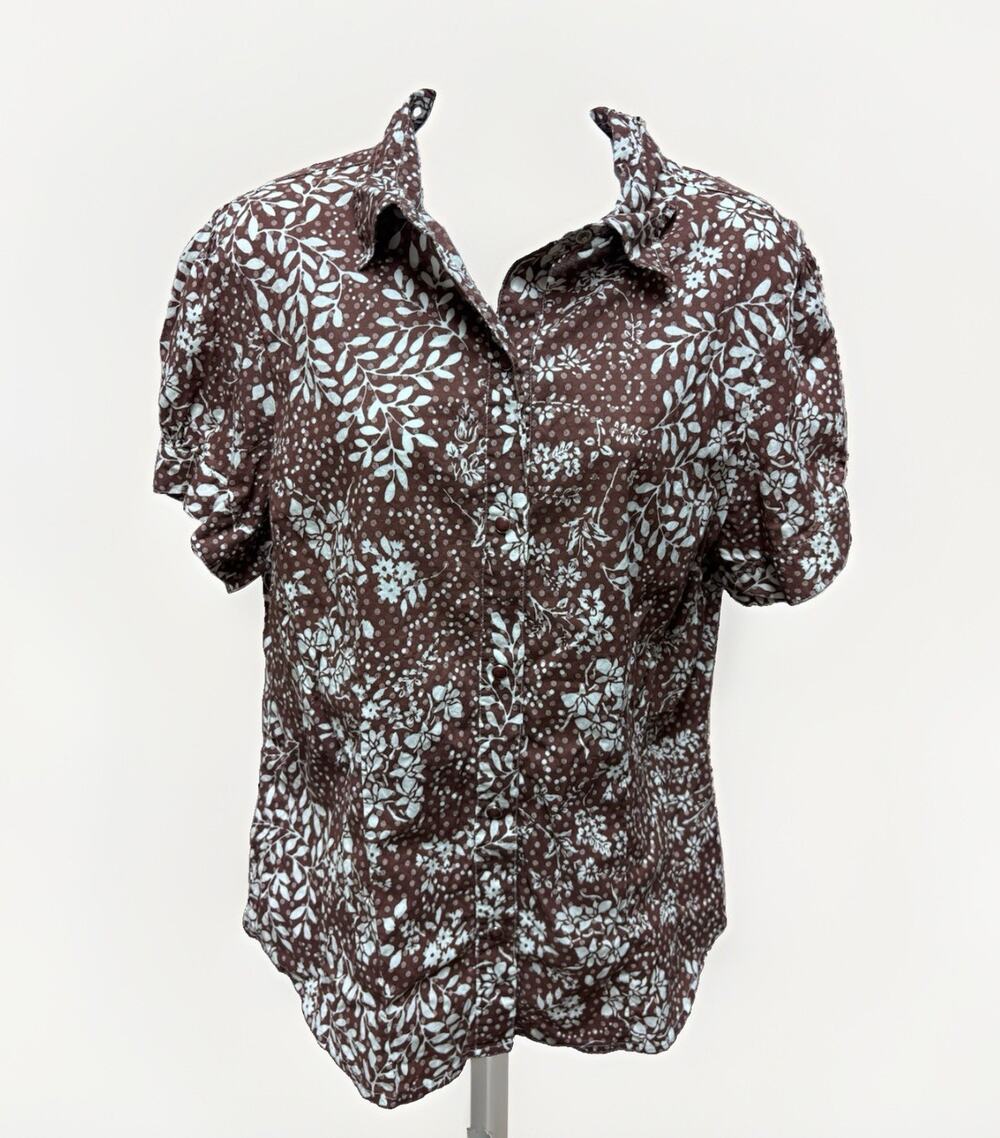 Shyanne Womens XL Brown Floral Western Shirt 100% Cotton Pearl Snap Short Sleeve